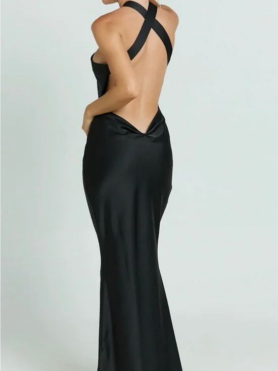 Showpo NWOT Runaway the Label Chara Maxi Black Halter-Top Backless Evening Gown - Picture 2 of 3